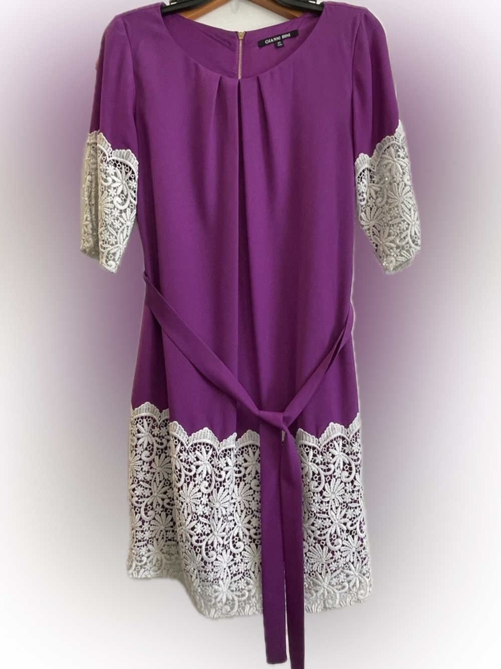 Gianni Bini Magenta-Purple Dress With Exquisite Lace Detail - Sleeves & Bottom